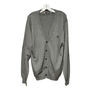 CHAPS Grey V-Neck Button Knit Cardigan Sweater Men’s XL